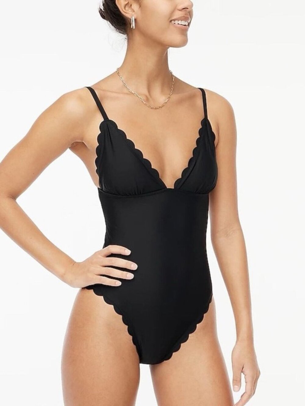 J Crew Factory size S Scalloped one-piece swimsuit Black style BF041